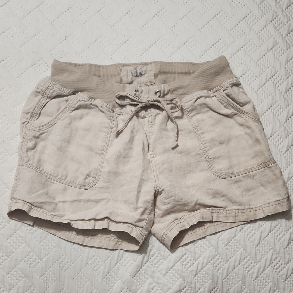 Calvin Klein Women's Tan Linen Drawstring Shorts EUC